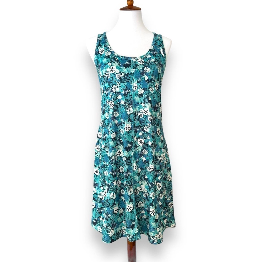 Patagonia Turquoise Floral Knee Length Knit Activewear Dress Size Medium